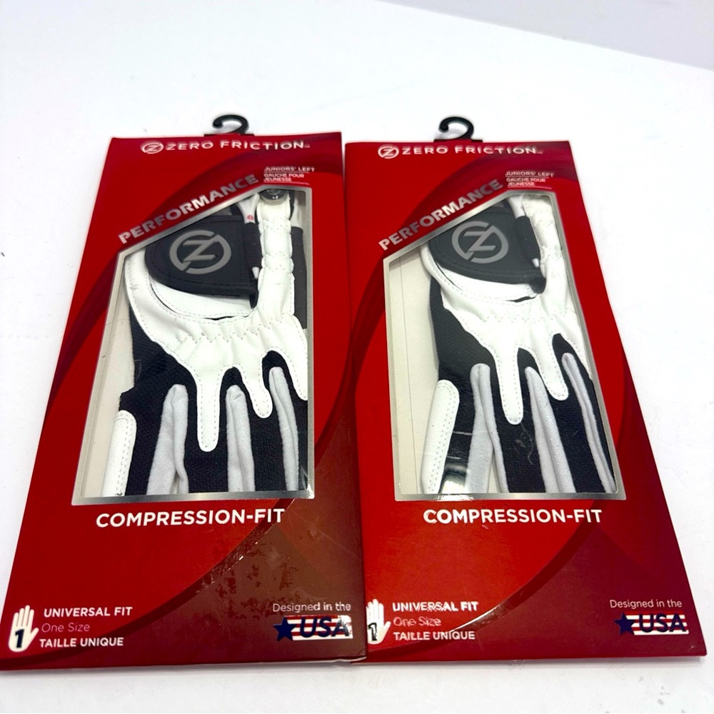 LOT OF TWO Juniors Zero Friction LEFT Performance Compression-Fit Golf Glove NEW